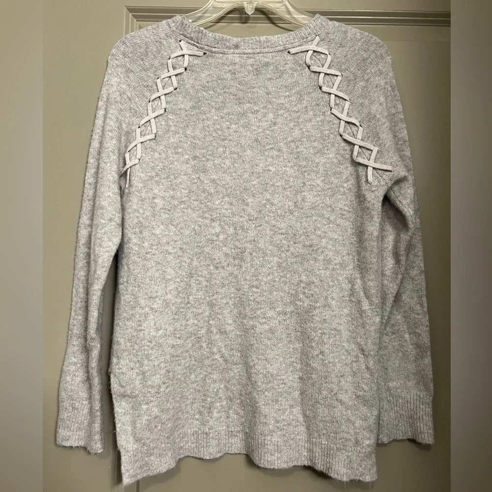 Sundance Lambswool Sweater Womens Small Light Gray Cross Creek Lace Up Hi Low - Picture 5 of 7